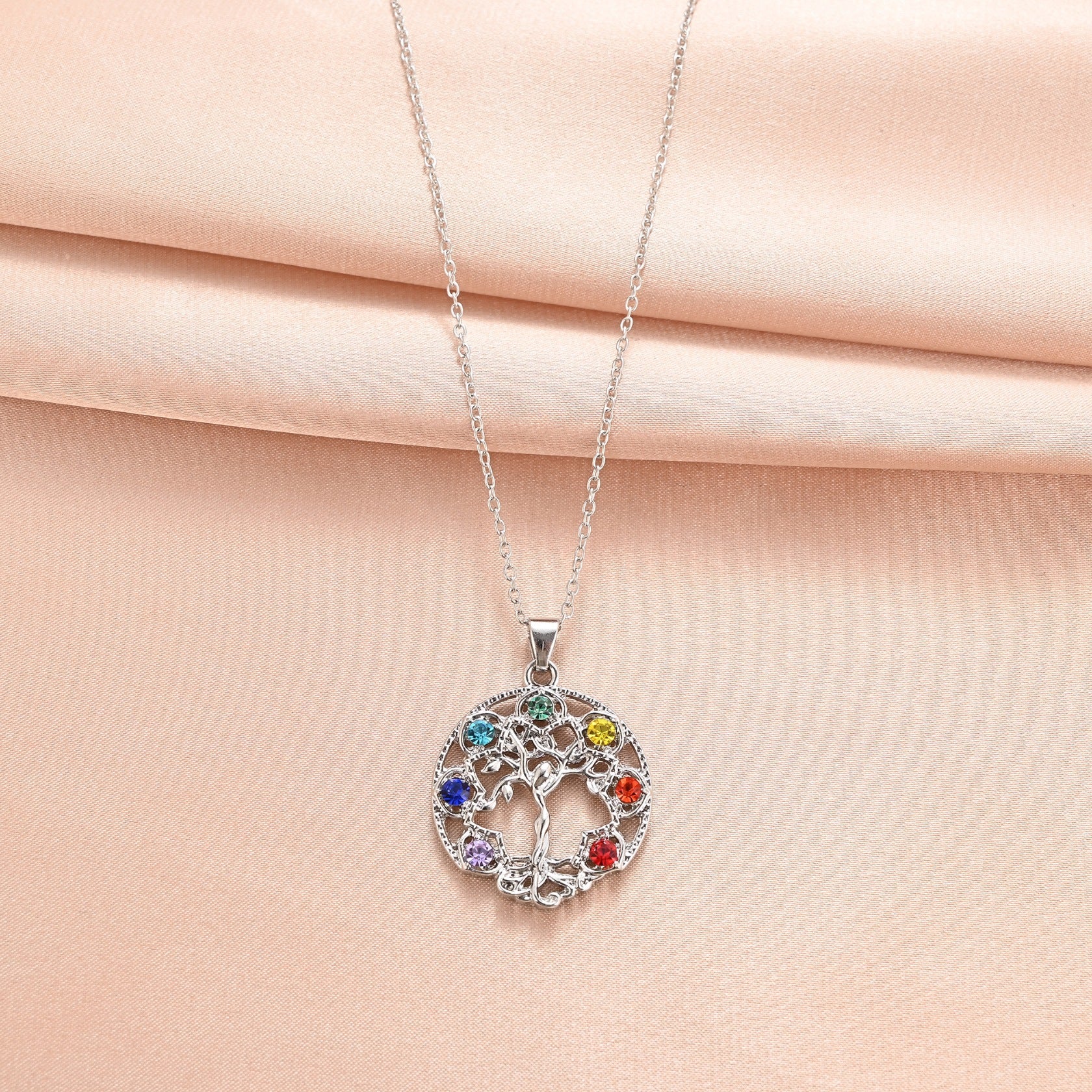 Wholesale Hollow Tree of Life Micro Diamond Necklaces